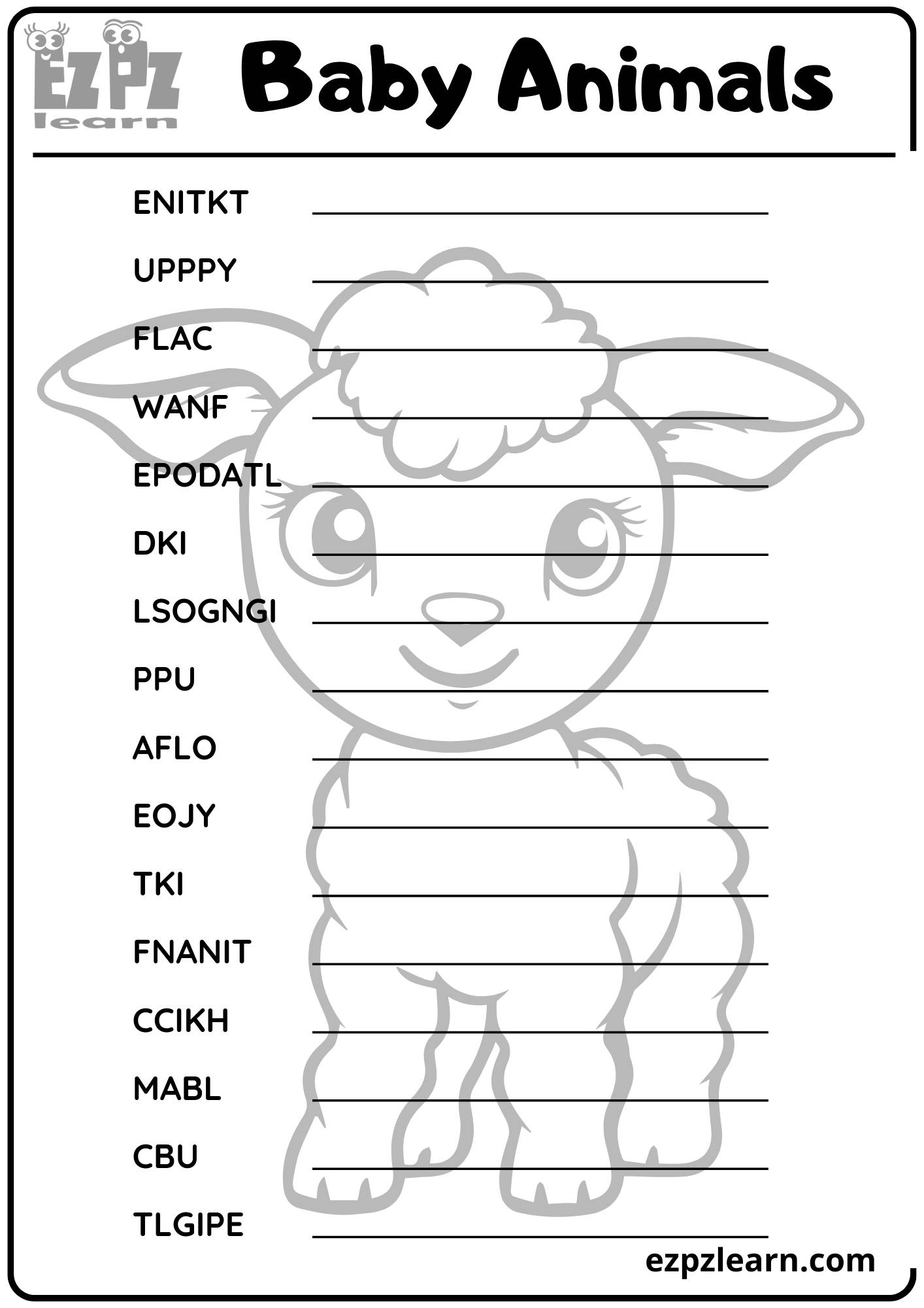 Baby Animals Word Scramble 16 Vocabulary Words Free Downloadable PDF ...